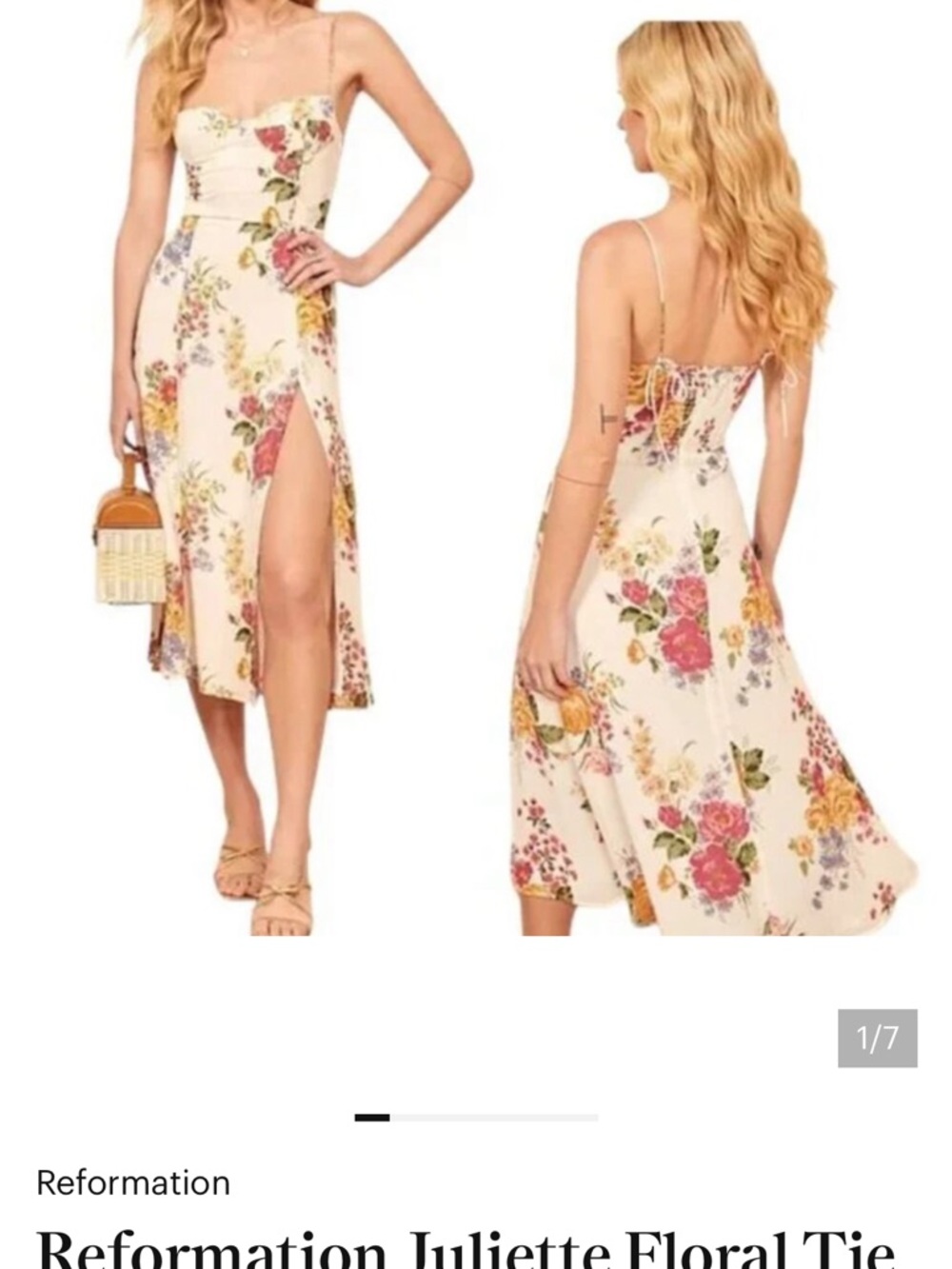 Reformation Cream Floral Midi Dress with Pink & Yellow Blooms